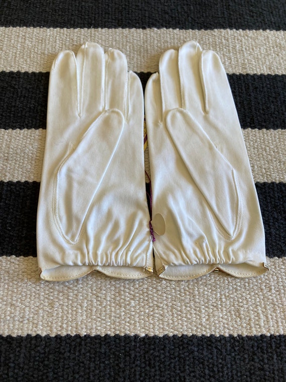 Vintage White Gloves with Metallic Trim Bow Detai… - image 3