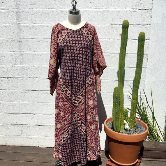 Vintage Ethnic Maxi Block Printed Maxi Dress/ Kaft