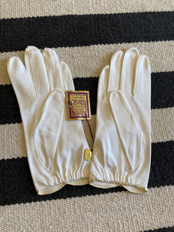 Vintage White Gloves with Metallic Trim Bow Detai… - image 2