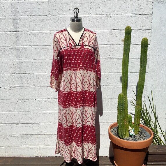Vintage Indian Dress Printed Gauze Dress ~ Rare Fi