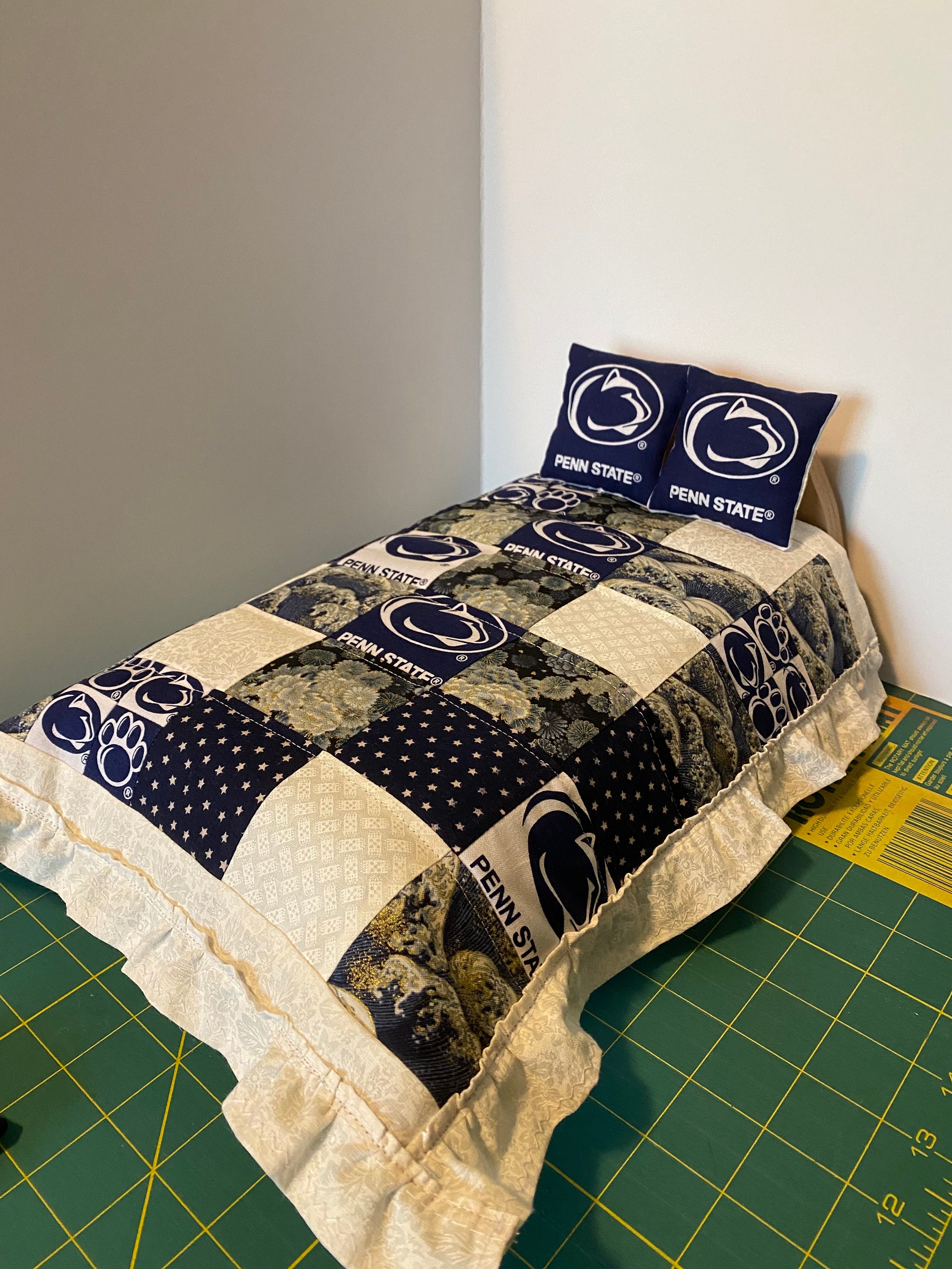 Penn State University Team Colors in a Handmade Miniature Quilt Set Penn State University Team Colors in a Handmade Miniature Quilt Set