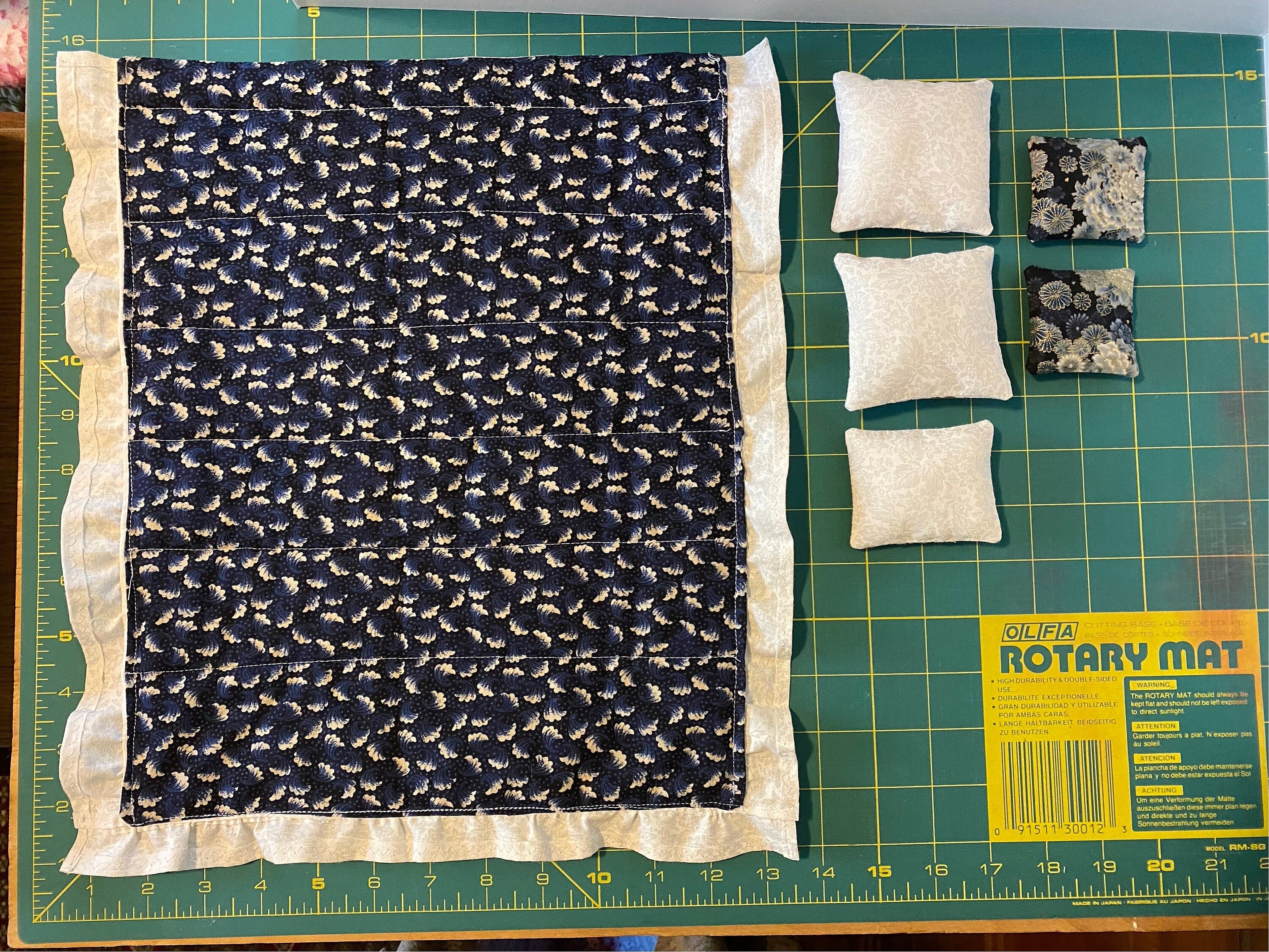 Penn State University Team Colors in a Handmade Miniature Quilt Set Penn State University Team Colors in a Handmade Miniature Quilt Set