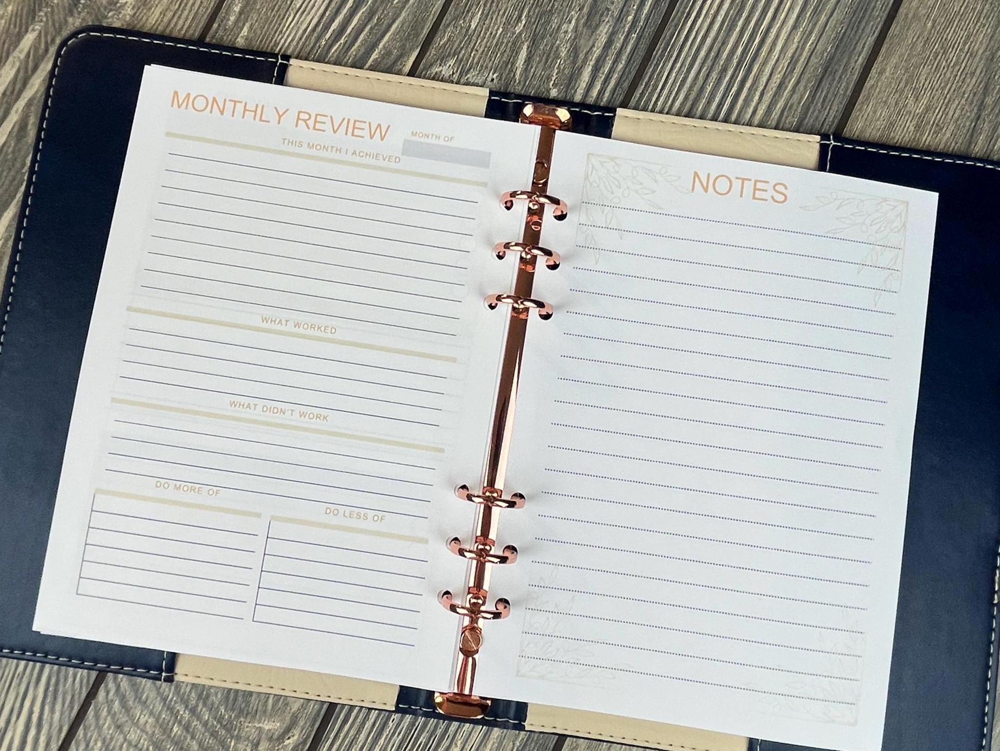 A5 Monthly Planner Inserts – 2026-2027 Weekly, Notes Sections, Yellow ...
