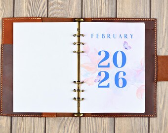 Insertos para agenda mensual A5 2026-2027: secciones semanales, notas y mes de inicio personalizado.