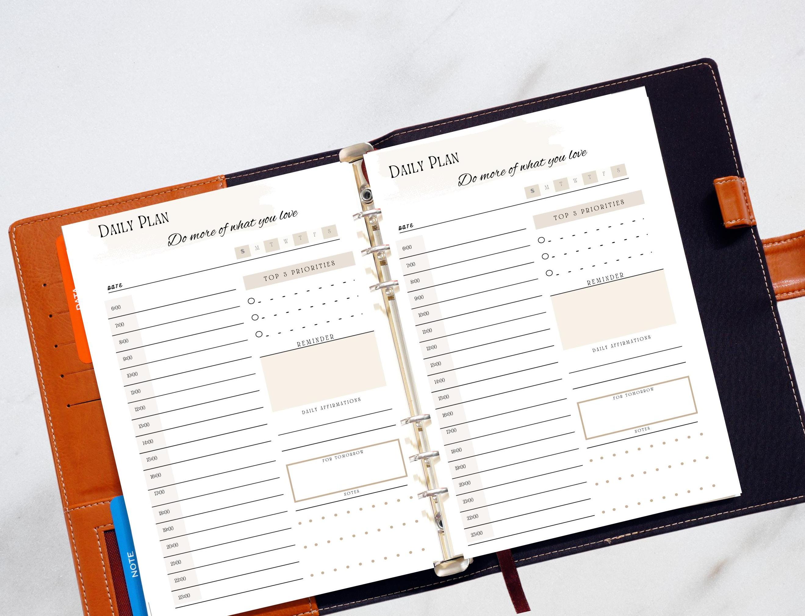 A5 Daily Planner Inserts - Undated, Double-sided, One Day per Page