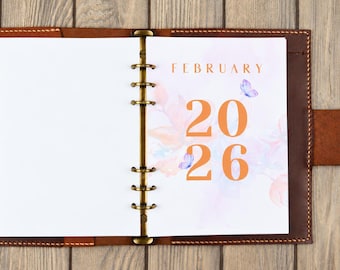 Insertos para agenda mensual A5 – 2026-2027 Semanal, Secciones para notas, Diseño floral amarillo