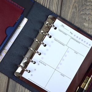 A7 Leather Ring Binder – Refillable Planner Cover – Handmade Pocket Organizer