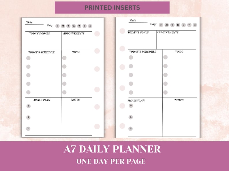 A7 Daily Planner Inserts - Undated, Double-sided, Pocked PM Small Size ...