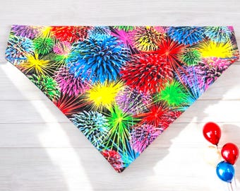 Dog Bandana Fireworks Neon colors Over the Collar Scarf Pet Cat Patriotic USA America 250