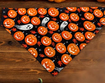 Halloween Dog Bandana Over the Collar Slide on Dog Scarf Ghost Pumpkins