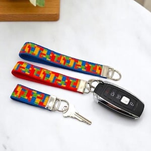 Legos blocks Wristlet Keychain Key fob Handmade
