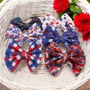 Patriotic Red White and Blue girls hair bows. 5&quot; with clip. 6 styles