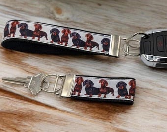 Dachshund dog Keychain, Handmade, Wristlet Keychain, Backpack zipper pull, Key Fob
