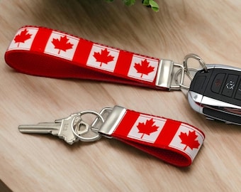 Canadian Keychain, Wristlet Keychains, Key Fob, Zipper Pull, Canada Flag, maple leaf