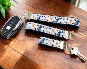 Porte-clés avec bracelet bouledogue français, porte-clés fait main