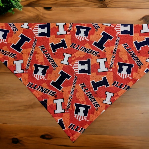 University of Illinois Dog Bandana - Over The Collar -Custom Dog Bandana - Cat Bandana -Handmade- Dog Scarf- illini