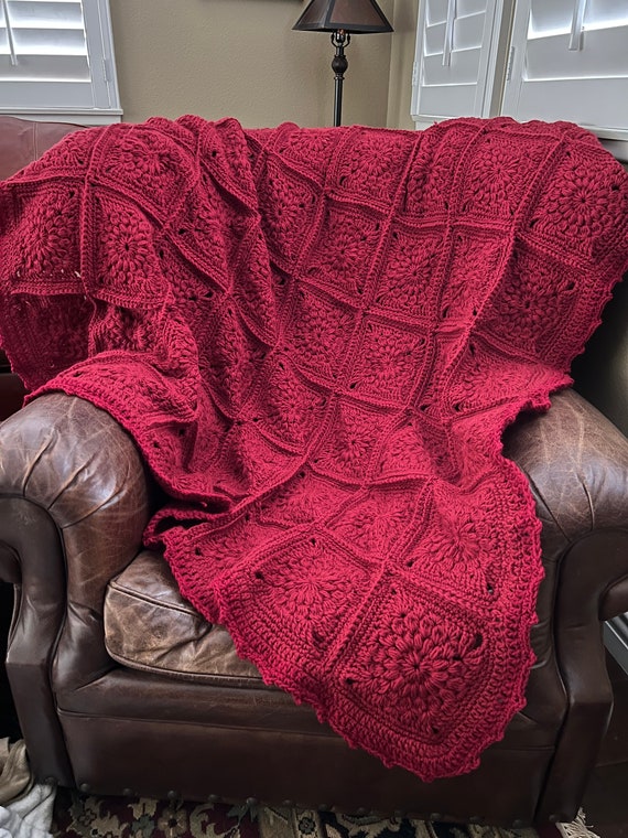 Handmade Crochet Granny Square Red Blanket Throw Afghan - Etsy