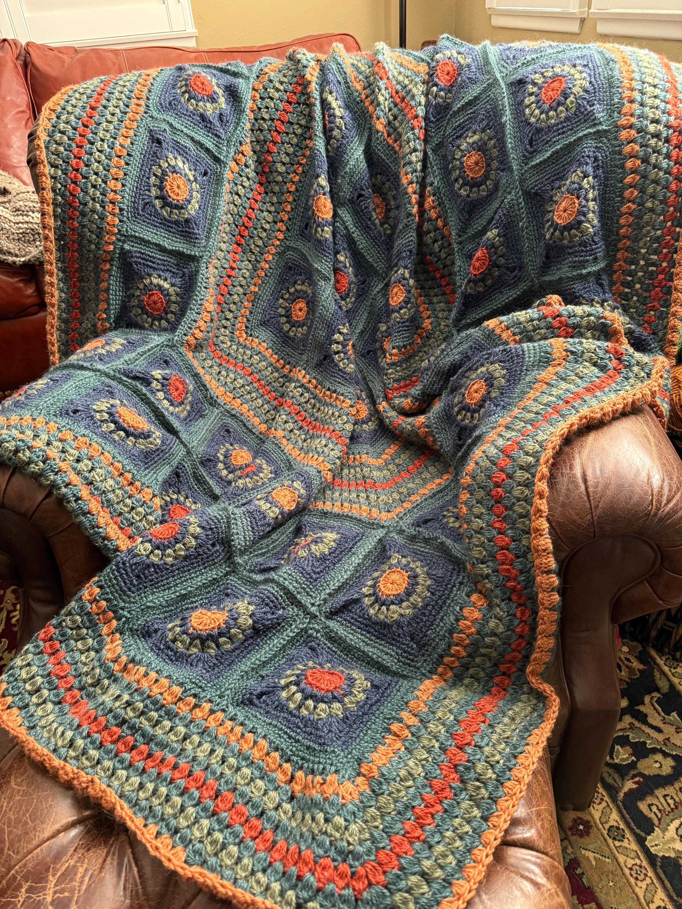 Handmade Teal Blue Sage Green Pumpkin and Burnt Orange Granny