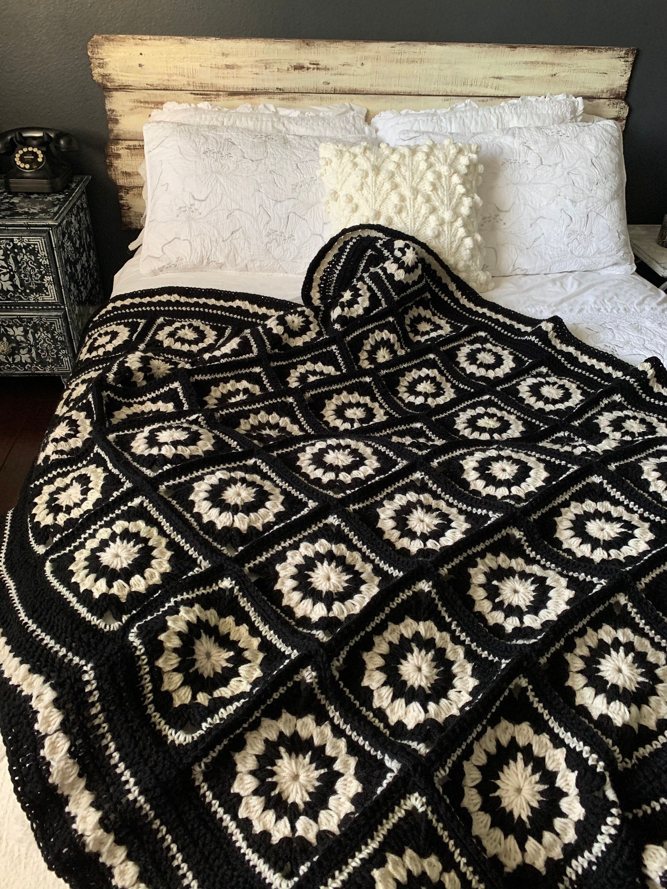 Handmade Crochet Black and White Granny Square Blanket Throw Etsy