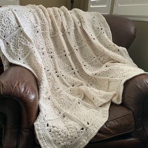 Handmade Crochet Off White Granny Square Blanket Throw Afghan