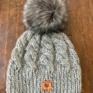 Handmade knitted Gray Pom Pom Beanie Hat