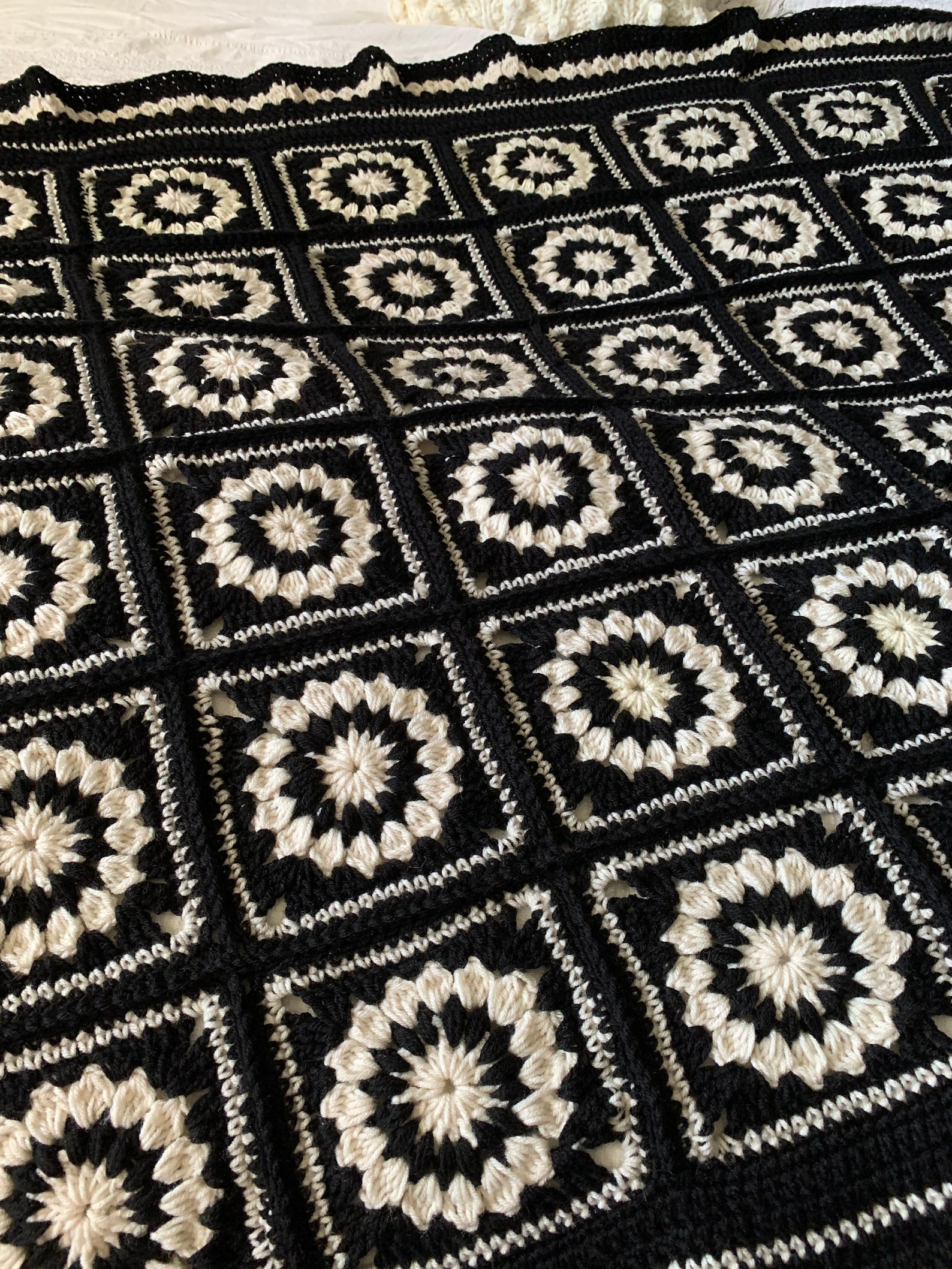 Handmade Crochet Black and White Granny Square Blanket Throw - Etsy