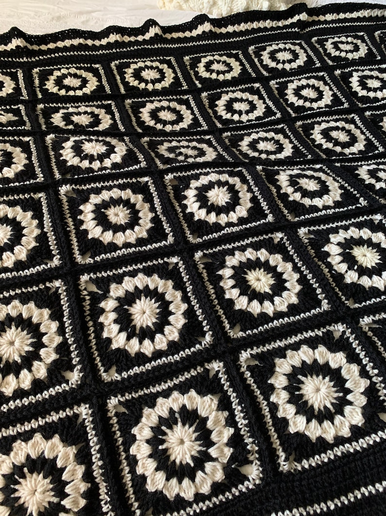Handmade Crochet Black and White Granny Square Blanket Throw Etsy