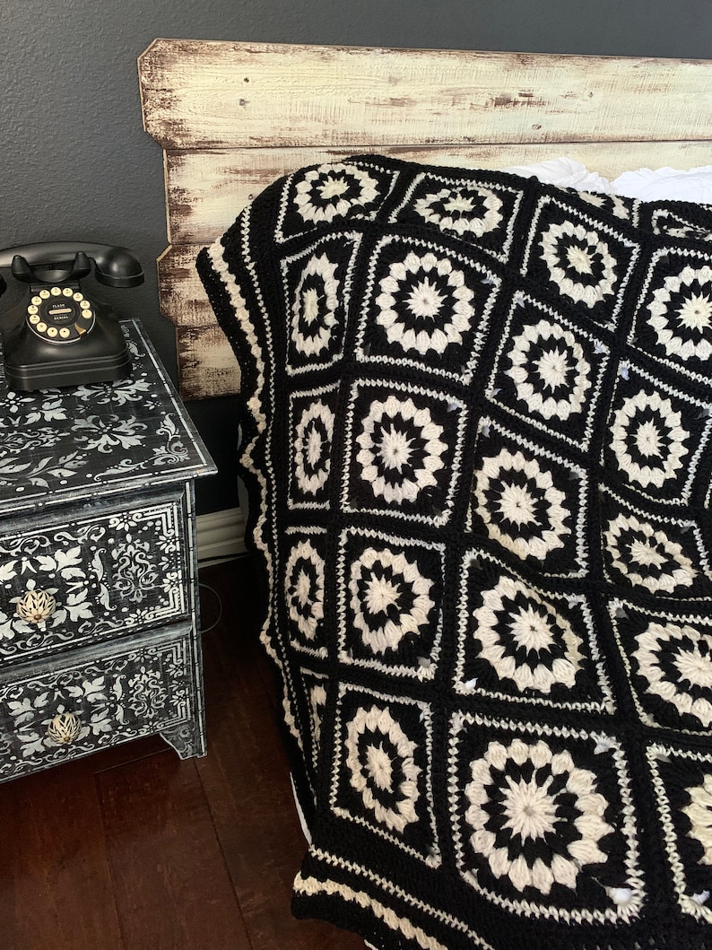Handmade Crochet Black and White Granny Square Blanket Throw Etsy