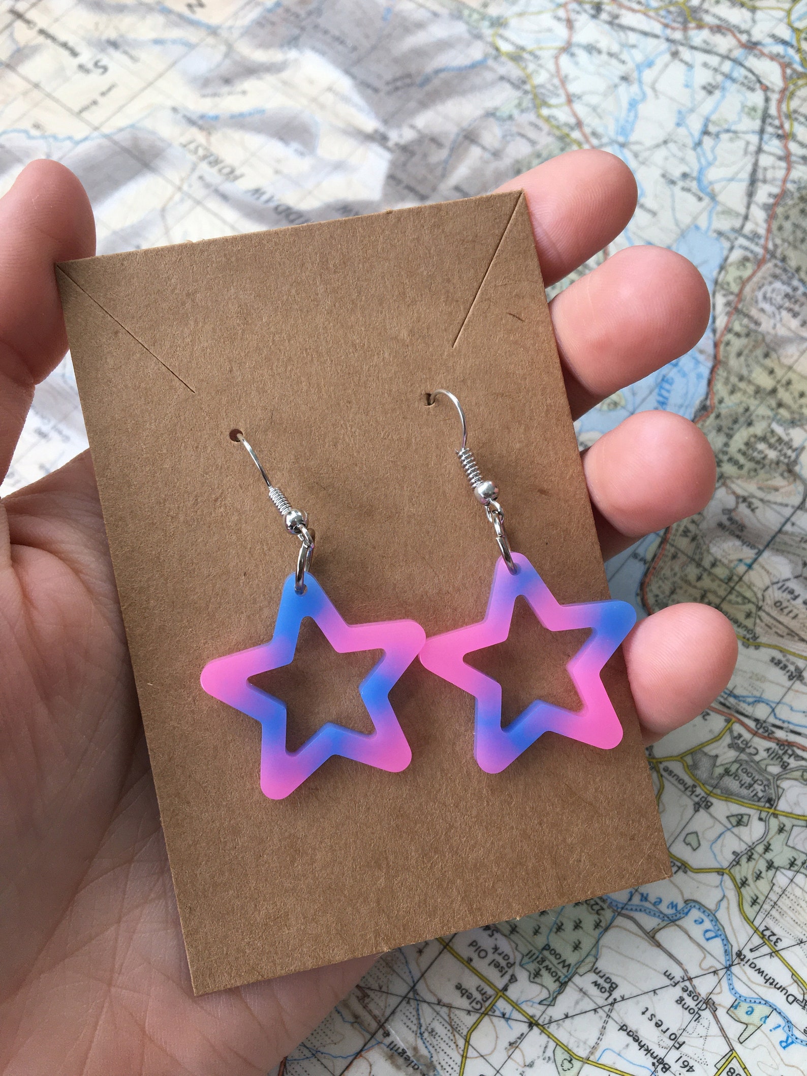 Pendientes de estrella rosa y azul Etsy