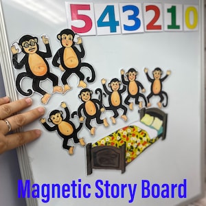 ベッドの上でジャンプする5匹の小さなサル/マグネットストーリーボード/想像力/子供/幼稚園/創造的な遊び/冒険/歌