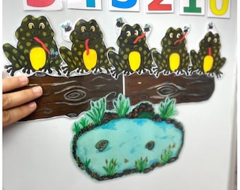 Five Green Speckled Frogs/Magnetic Story Board/Imagination/Children/Preschool/Creative Play/adventure /homeschool/children’s gift