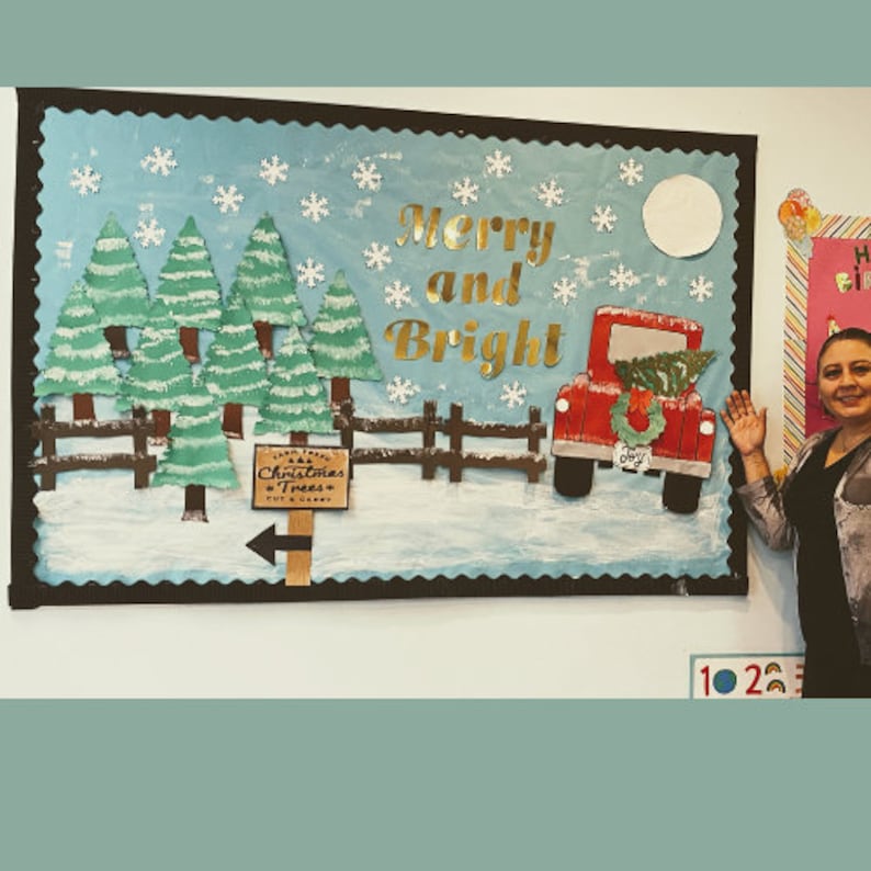 Teachers School bulletin board for Christmas /Winter /classroom decoration/Merry and Bright/cardstock/cutout image 3