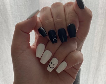 Black And White Nail Etsy