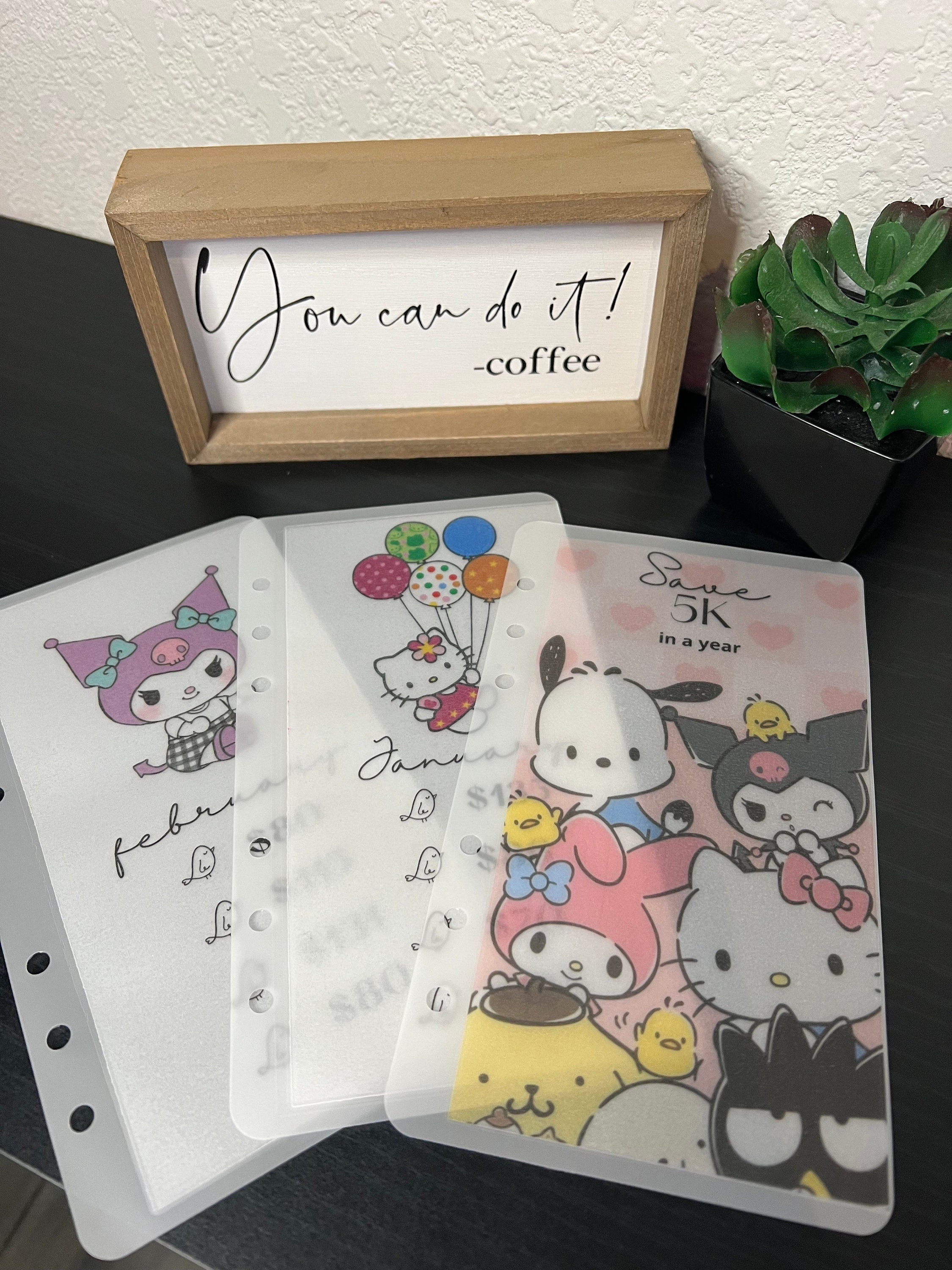 Binder Hello Kitty Saving challenge/1.5k/2.5k/5k/10k, Saving challenge A6, Monthly Saving, A6 Saving Challenge, Hello Kitty Monthly Saving,