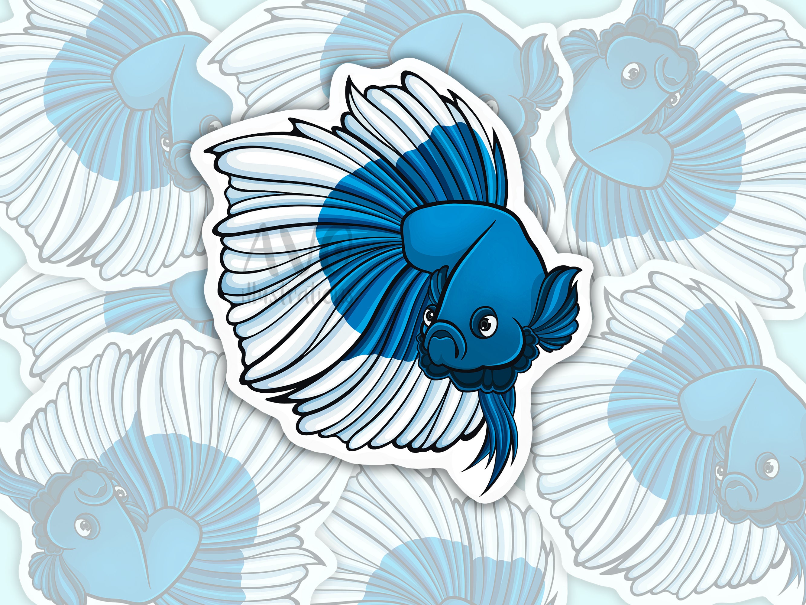 Flaring Betta Fish Sticker Red and Blue, Blue and White, Purple glossy Vinyl  
