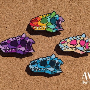 Geometric Rainbow Allosaurus Dinosaur Skull - Hard Enamel Pin