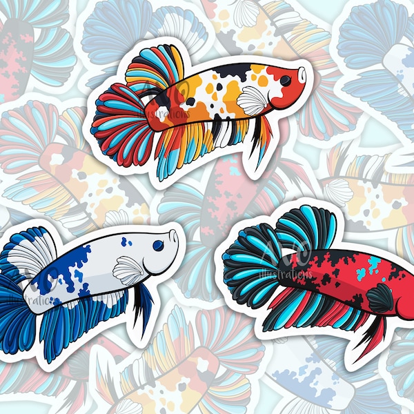 Plakat Betta Fish Pet Sticker - Orange, Red, Blue, Galaxy Koi (Glossy Vinyl)