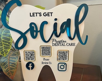 Custom Personalized Dental QR code Social Media Sign for dental offices, acrylic sign to get reviews and connect  social media for patients