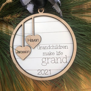 Personalized engraved Grandchildren Grandparent ornament wood