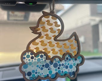 Personalized or Non-Personalized Duck Ornament, Suncatcher or Car Charm with wood and printed acrylic