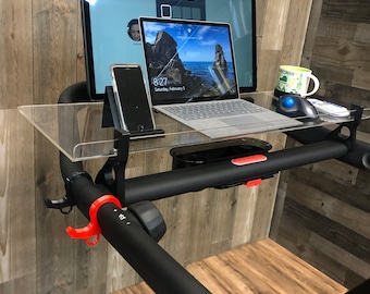 NEW Treadmill desk top towel holder phone /tablet stand fits the New Tread doesn't block emergency button controls or leg area walk/run/work