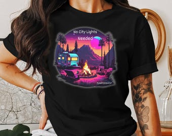 Camping T-Shirt, No City Lights Needed Graphic Tee, Retro Camper Tshirt, Outdoor Campfire Shirt, RV Camping Adventure Tee