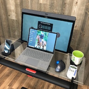 NEW Treadmill desk top, phone /tablet stand, cup holder,  fits the New Tread,   doesn&#39;t block emergency  button or controls, walk/ run work