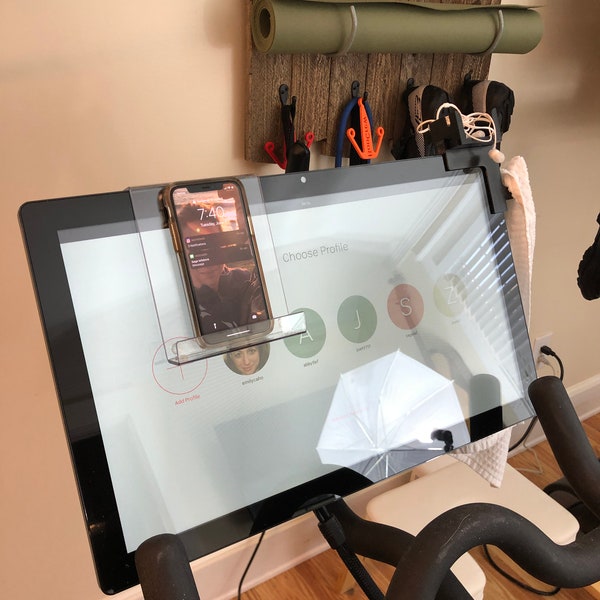 Exercise bike, I-Pad, Tablet holder, fits  bike monitors, Bike and Bike + Tread and Tread +   and most monitors less than 1" thick. USA made