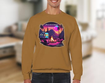 Life is More Better camping-T-shirt, retro camper-T-shirt, outdoor-avontuurtop, grafisch campingshirt, landschapsontwerp Bonfire