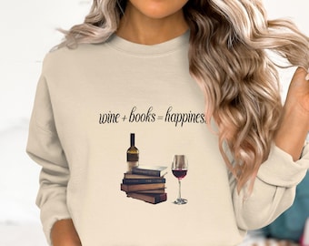 Camiseta con cita sobre la felicidad de los libros sobre el vino, camiseta para amantes de los libros y el vino, regalo divertido para amantes del vino, camiseta del club de lectura, camiseta literaria sobre el vino