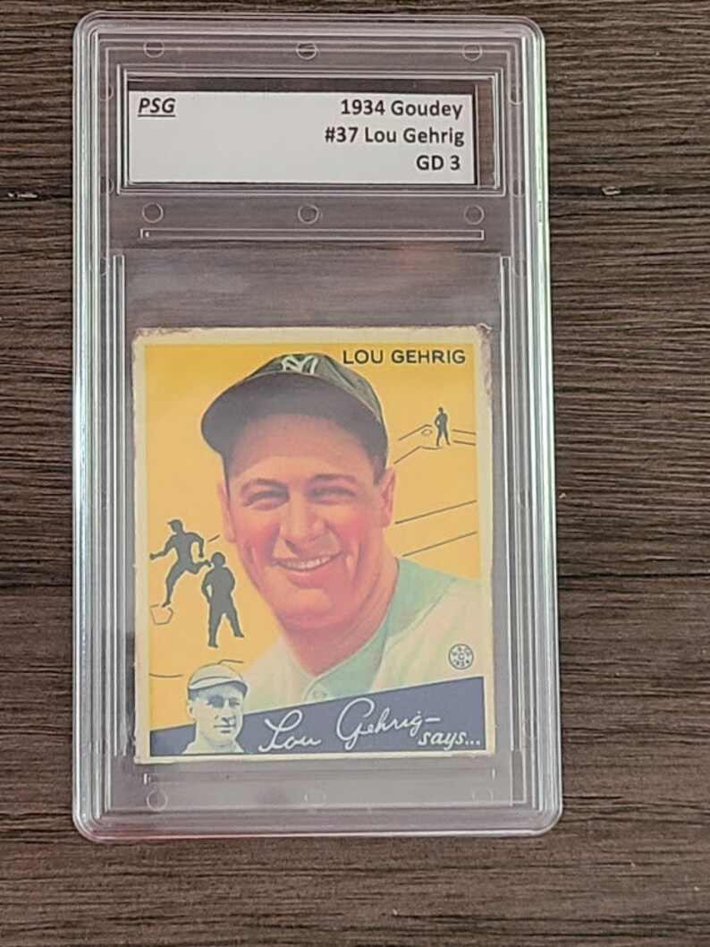 Graded Lou Gehrig 1934 Goudey 37 Reprint Baseball Card Etsy