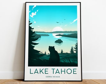 Lake Tahoe California Sierra Nevada Travel Tourism Vintage Poster Repro FREE SH