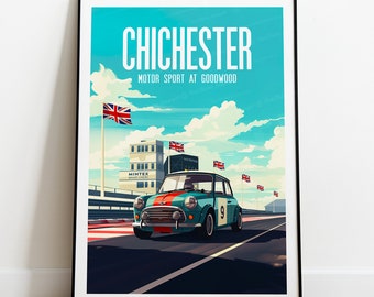 Chichester travel print - Motor Sport at Goodwood, Chichester poster, Goodwood print, Goodwood festival, Wedding gift, Birthday present
