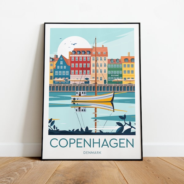 Affiche de voyage à Copenhague - Danemark, affiche de Copenhague, texte personnalisé, cadeau personnalisé